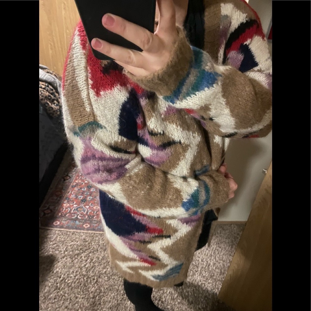 Anthropologie Hand Knit Mosaic Cardigan ❤️🖤🤎 - Picture 8 of 9